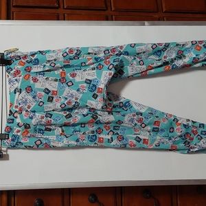 Pole and pole drop crotch postal stamp pants with side zipper